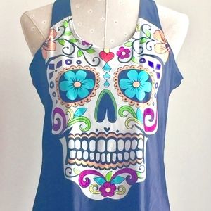 Sugar Skull Graphic Black Racerback Tank Top